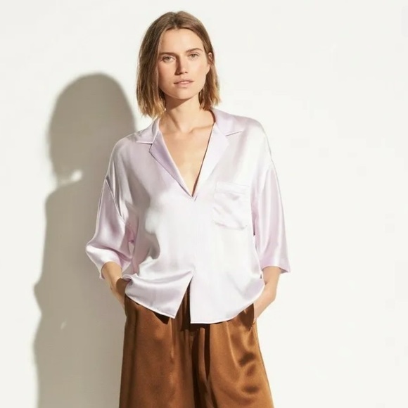 Vince Tops - NEW Vince Satin 100% Silk Pajama Shirt Blouse, Pale Iris (Purple) Size S $295